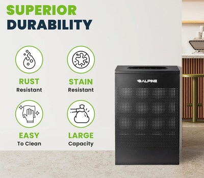 Alpine Industries Stainless Steel Trash Can, 13 Gallon, Black (ALP438-13-BLK)