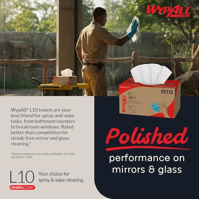 WypAll GeneralClean L10 Fabric Cleaning Wipers, 10.25" x 9", White, 110 Wipers/Box, 18/Carton (01772)