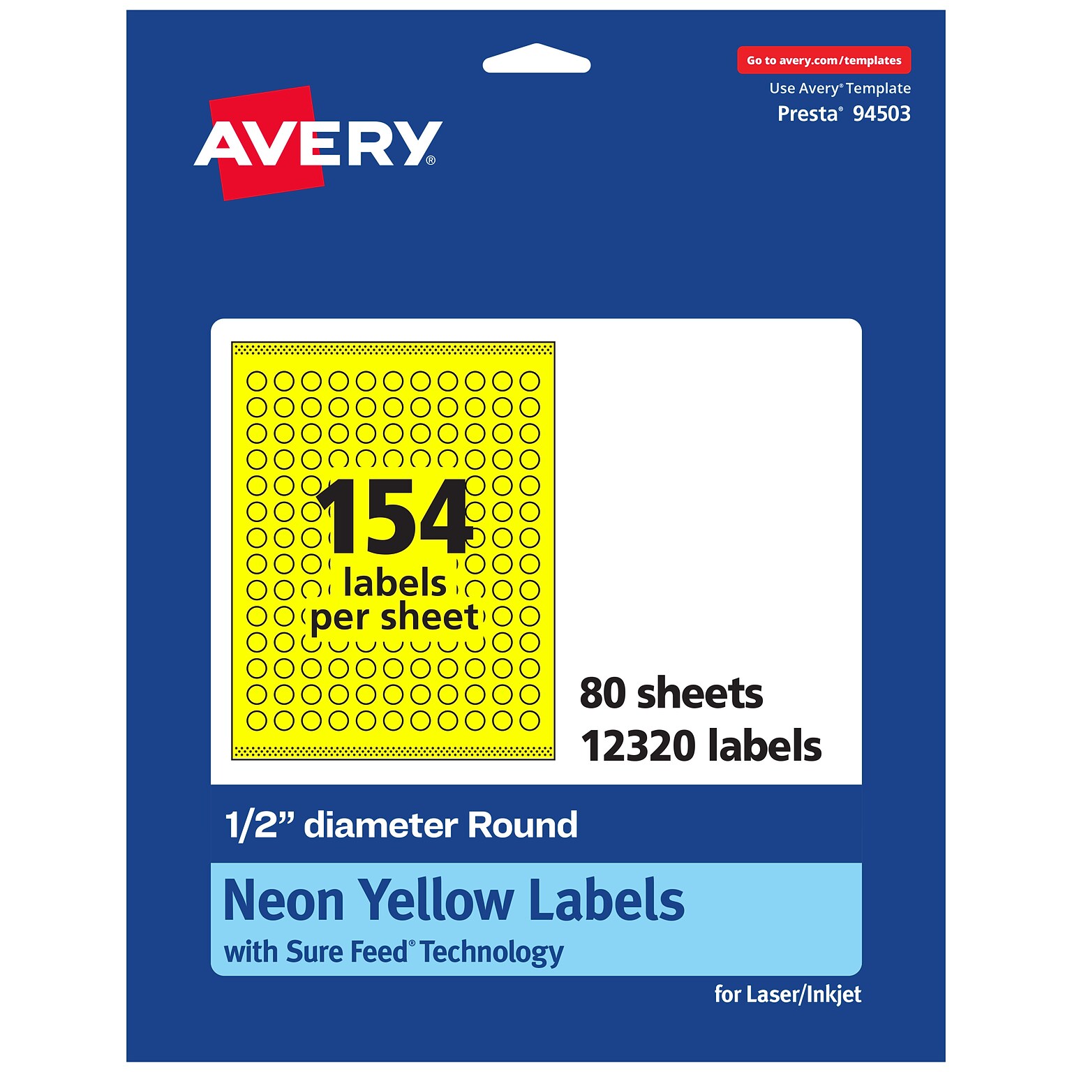 Avery Laser/Inkjet Round Multipurpose Labels, 0.5 Dia., Neon Yellow, 12320/Box (94503)