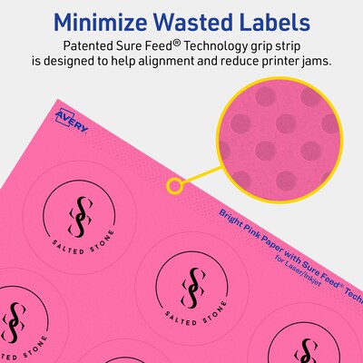 Avery Laser/Inkjet Round Multipurpose Labels, 2.25" Dia., Bright Pink, 240/Pack (94510)