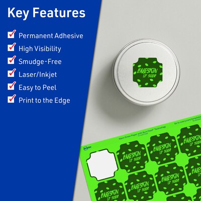 Avery Decorative Edge Multipurpose Labels, 1-5/8 x 1-5/8, Neon Green, 1600/Box (94110)