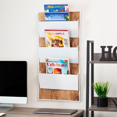 Mind Reader 3-Pocket Wood and Metal Mountable Wall File, Letter Size, White (WALLPOCKET-WHT)