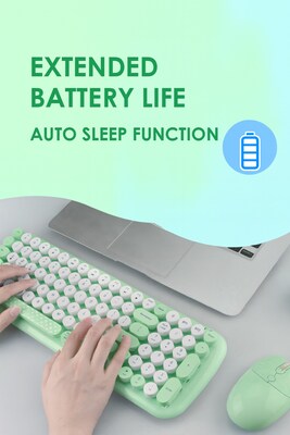 SaharaCase Wireless Ergonomic Keyboard and Laser Mouse Combo, Green (KB18)