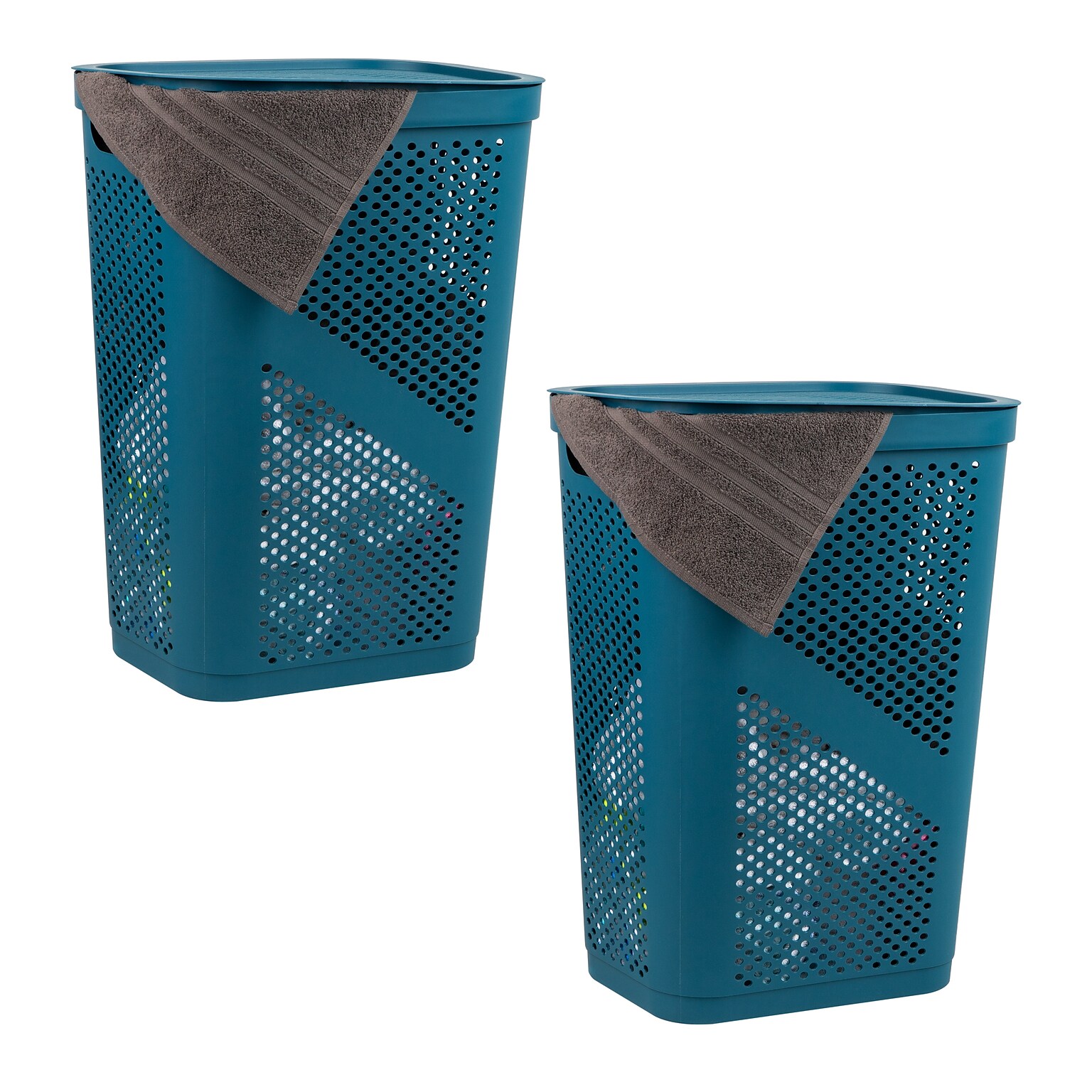 Mind Reader 15.85-Gallon Slim Laundry Hamper with Lid, Plastic, Blue, 2/Set (2HBIN60-BLU)