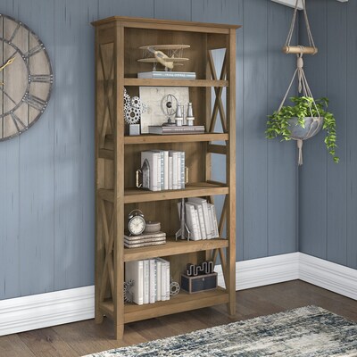 Bush Furniture Key West 66"H 5-Shelf Bookcase with Adjustable Shelves, Reclaimed Pine Laminated Wood (KWB132RCP-03)