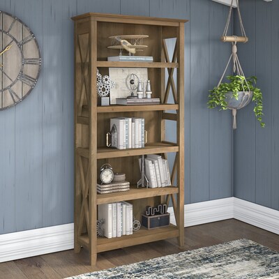 Bush Furniture Key West 66H 5-Shelf Bookcase with Adjustable Shelves, Reclaimed Pine Laminated Wood