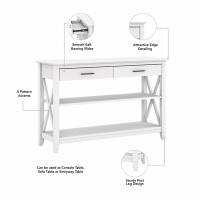 Bush Furniture Key West 47" x 16" Console Table with Drawers and Shelves, Pure White Oak (KWT248WT-03)