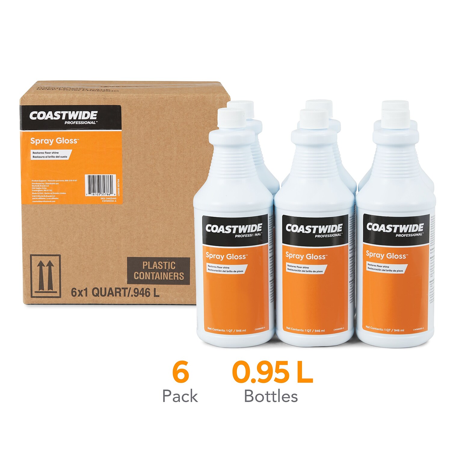 Coastwide Professional Floor Finish and Sealer Spray Gloss, 0.95L, 6/CT (CW585032A)