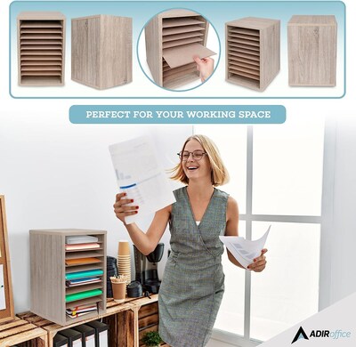 AdirOffice 500 Series 11-Compartment Literature Organizers, 10.75" x 11.75", Medium Oak, 2/Pack (500-11-MEO-2PK)