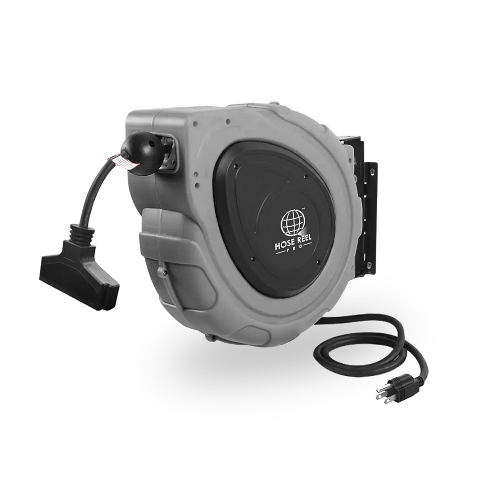 Hose Reel Pro 65 ft. Extension Cord Reel, 3-Outlet, 12 AWG, Gray (EC-GY-65)