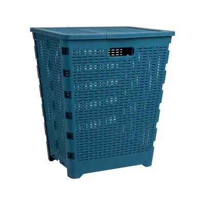 Mind Reader Foldable Plastic Laundry Hamper with Lid, Blue (FOLHAMP61-BLU)