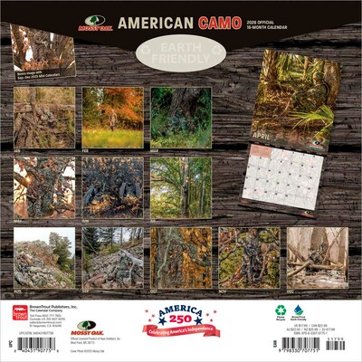 2026 BrownTrout Mossy Oak American Camo 12 x 12 Monthly Wall Calendar (9798330707751)