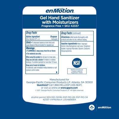 enMotion GEN2 Gel Hand Sanitizer Refill for enMotion, 2/Carton (42337)