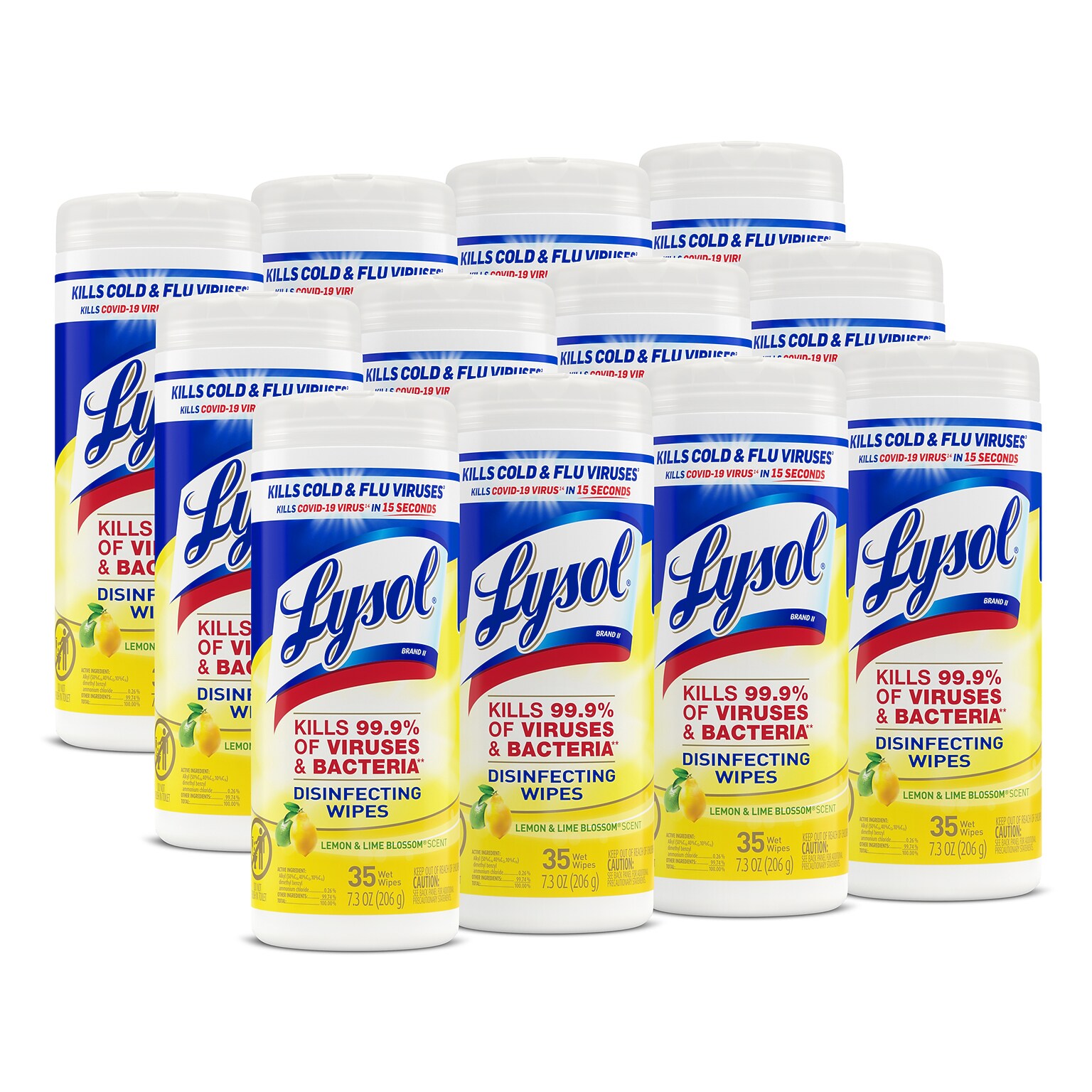 Lysol Disinfecting Wipes, Lemon & Lime Blossom Scent, 35 Wipes/Container, 12/Carton (19200-81145)