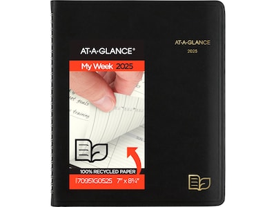 2025 AT-A-GLANCE Recycled 7 x 8.75 Weekly & Monthly Appointment Book, Faux Leather Cover, Black (7