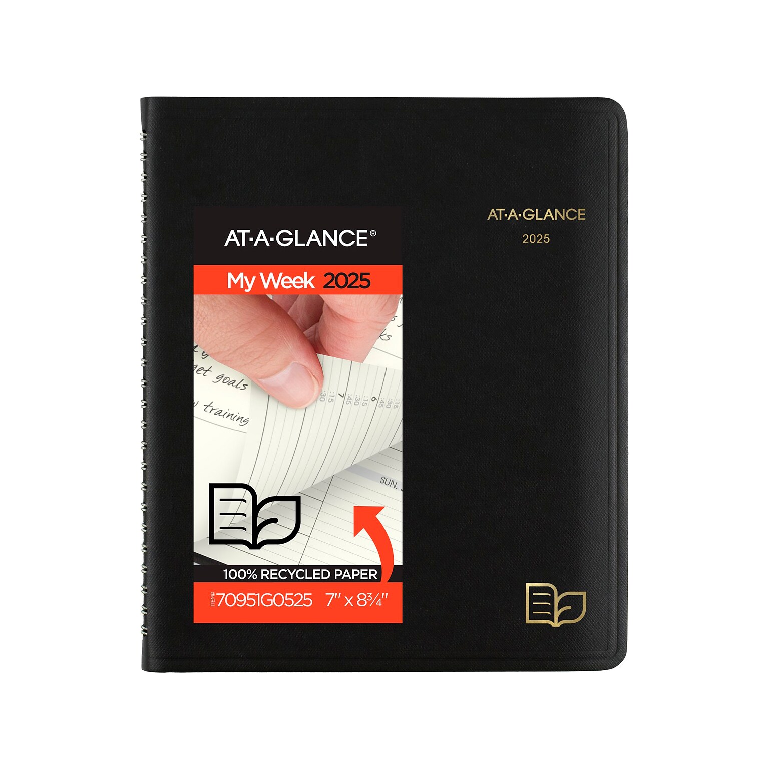 2025 AT-A-GLANCE Recycled 7 x 8.75 Weekly & Monthly Appointment Book, Faux Leather Cover, Black (70-951G-05-25)