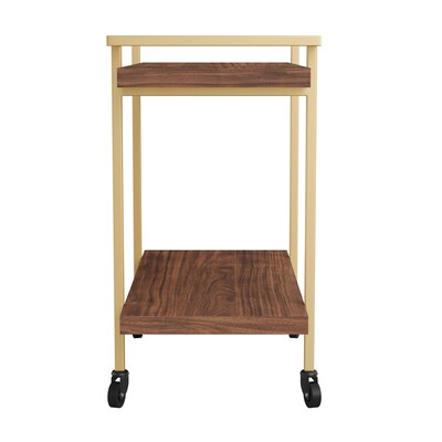 Martha Stewart Liam 2-Shelf Engineered Wood Mobile Office Storage and Printer Cart w/ Locking Wheels, Walnut (NANJH17107BRGLD)