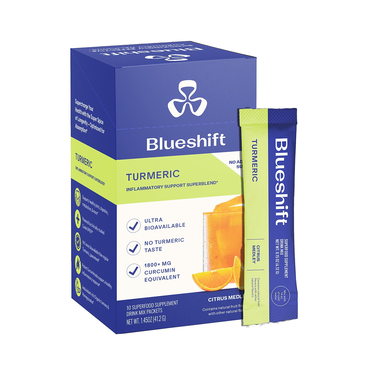 Blueshift Turmeric Citrus Medley Powder Drink Mix, 10/Packets/Box, 2/Box (600-04166)