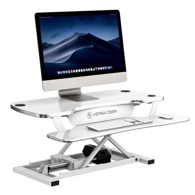 VersaDesk PowerPro 48W Adjustable Standing Electric Desktop Converter with Keyboard Tray & USB Port, White (SP7644824-00-05)