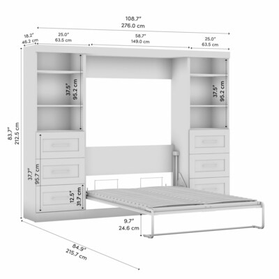 Bestar Pur Full Murphy Bed and 2 Shelving Units with Drawers (109W), White (26894-17)