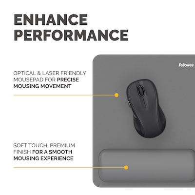Fellowes Breyta Foam Mouse Pad/Wrist Rest Combo, Gray (100145420)