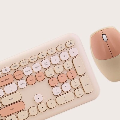 SaharaCase Wireless Ergonomic Keyboard and Laser Mouse Combo, Lime Beige (KB7)