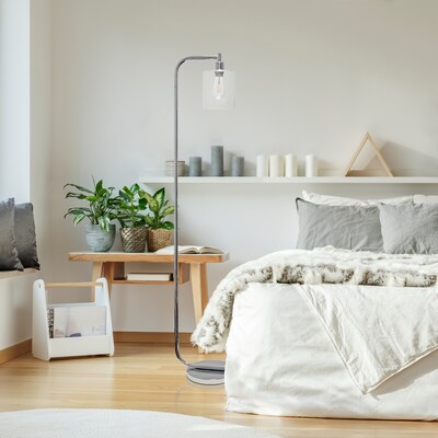 Simple Designs Antique Style Industrial Iron Lantern Floor Lamp with Glass Shade, Chrome (LF1036-CHR)