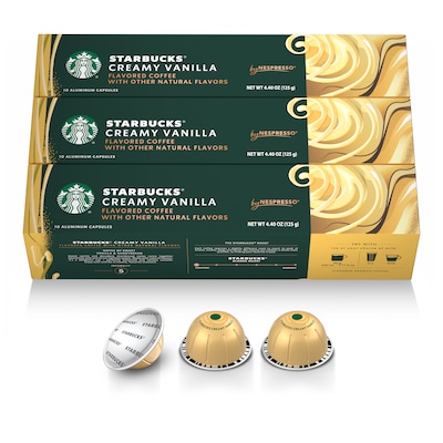 Nespresso Starbucks Creamy Vanilla Coffee Nespresso Vertuo Capsules, Light Roast, 30/Pack (163927)