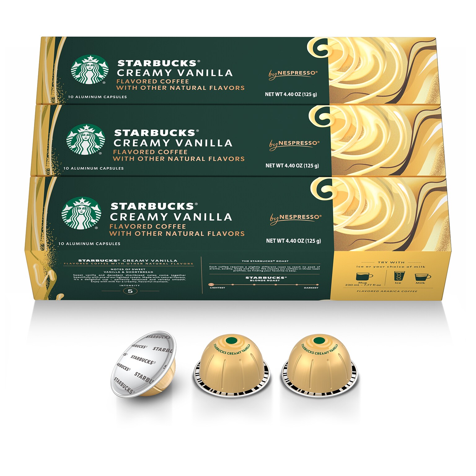 Nespresso Starbucks Creamy Vanilla Coffee Nespresso Vertuo Capsules, Light Roast, 30/Pack (163927)