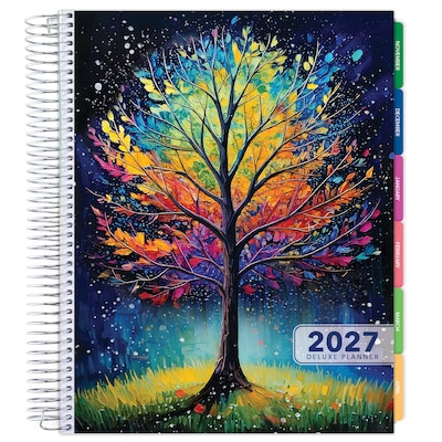 2027 Excello Brands 10.3 x 12.3 Weekly & Monthly Standard Planner, Paperboard Cover, Black Tree Seasons (DLX-CY27-0032)