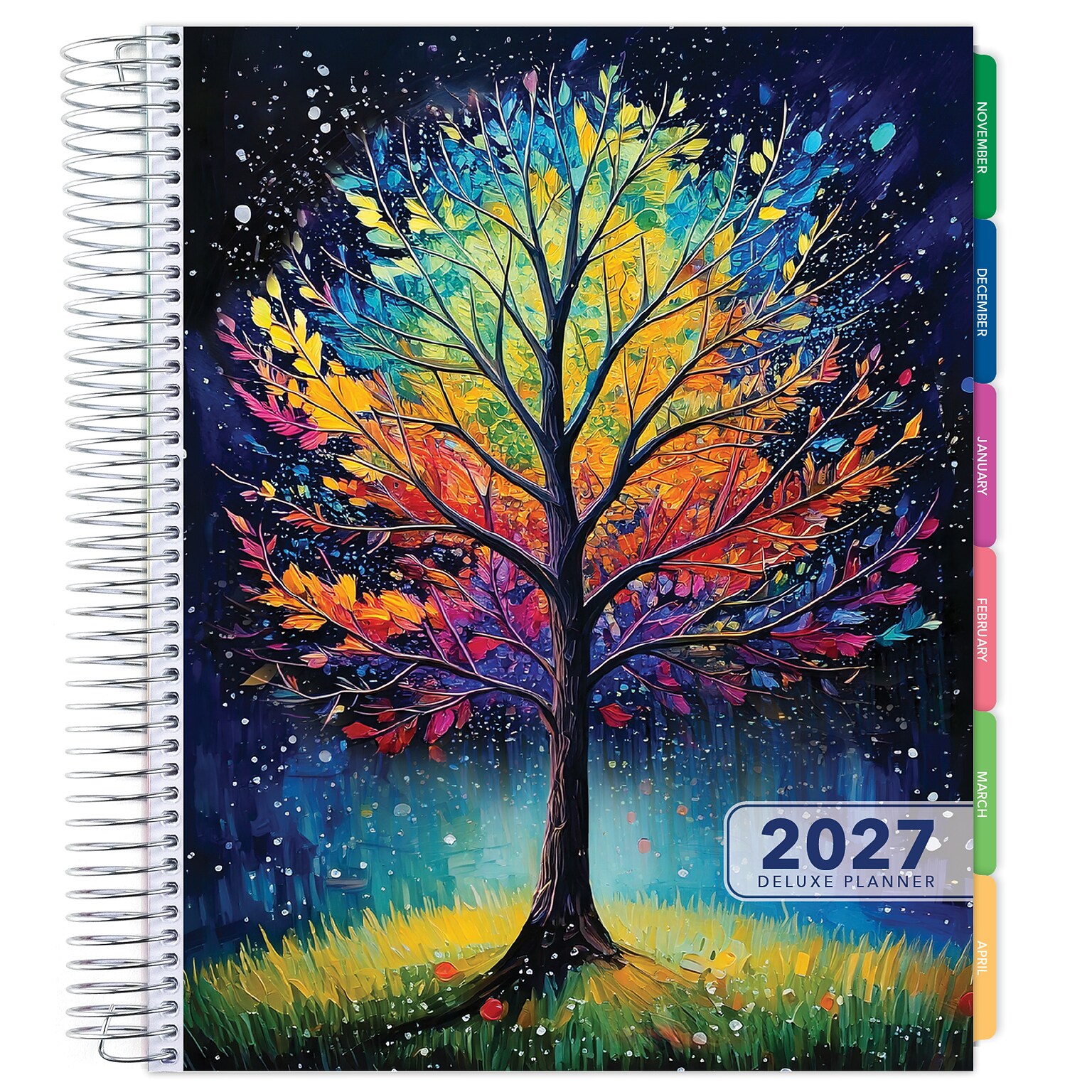 2027 Excello Brands 10.3 x 12.3 Weekly & Monthly Standard Planner, Paperboard Cover, Black Tree Seasons (DLX-CY27-0032)