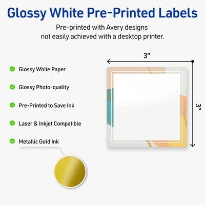 Avery Square Laser/Inkjet Multipurpose Labels, 3 x 3, White, 60/Pack (19479371096)