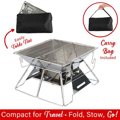 Brentwood® 14-In. x 14-In. Stainless Steel Portable Folding Charcoal BBQ Grill and Outdoor Fire Pit