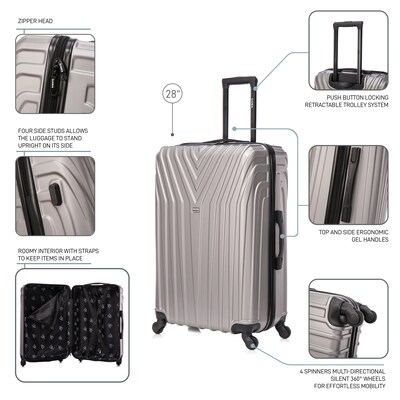 InUSA Vasty 30.31" Hardside Suitcase, 4-Wheeled Spinner, TSA Checkpoint Friendly, Grey (IUVAS00L-GRE)