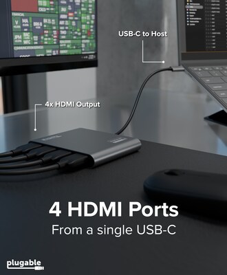 Plugable 100W Power Delivery USB-C to Quad HDMI 4K Adapter, Gray (USBC-7400H4)