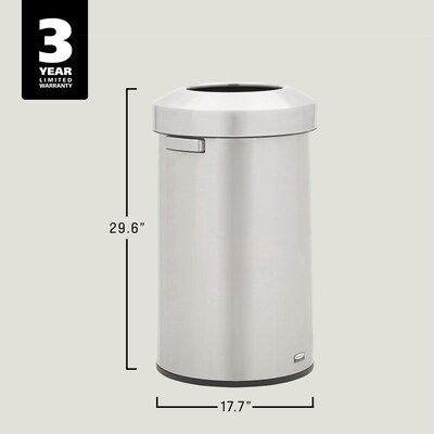 Rubbermaid Refine Stainless Steel Indoor Trash Can with Open Lid, 23 Gallon, Silver (2147584)