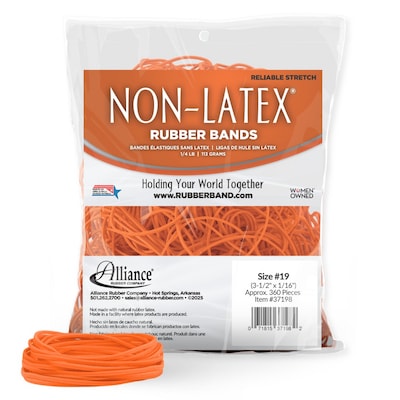 Alliance Non-Latex Multi-Purpose #19 Rubber Bands, 3-1/2 x 1/16, Orange, 360/Pack (37198)