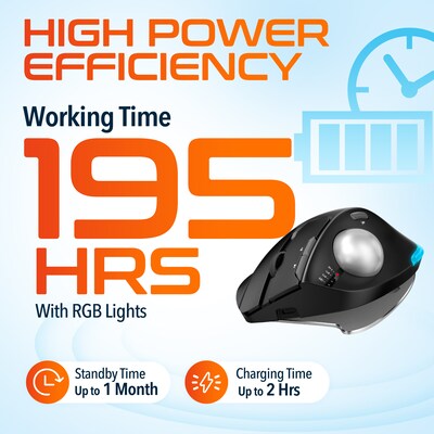 Delton T100 Wireless Ergonomic Trackball USB Mouse, Black (DMST100-WB)