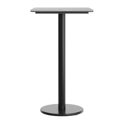Flash Furniture Acadia Wooden Dining Table with Round Base, 23.75"D x 29.75"W, Gray Faux Concrete/Black Base (ST2430CGTR18B)