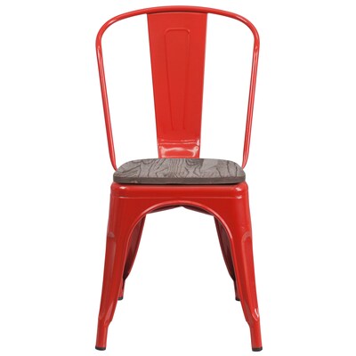 Flash Furniture Luke Contemporary Metal/Wood Stackable Dining Chair, Red, 4/Pack (4CH31230REDW)