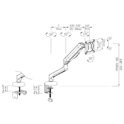 Mind Reader Adjustable Counter-Balance Gas Spring Arm for 13" - 32" Monitor, Black (GARMON-BLK)