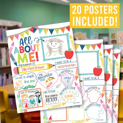 Hadley Designs 11" x 14" Colorful Star Student Read All About Me Posters, 20/Set (HDDX004A2D8KJ)