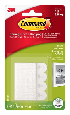 Command Small Hanging Strips, 4 lb., White, 4/Pack (17202ES)