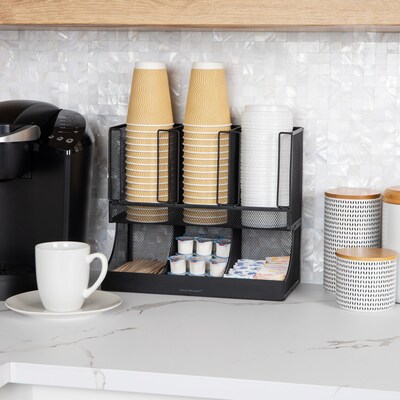 Mind Reader 6 Compartment Metal Coffee Cup and Condiment Organizer, Black (UPMESH-BLK)