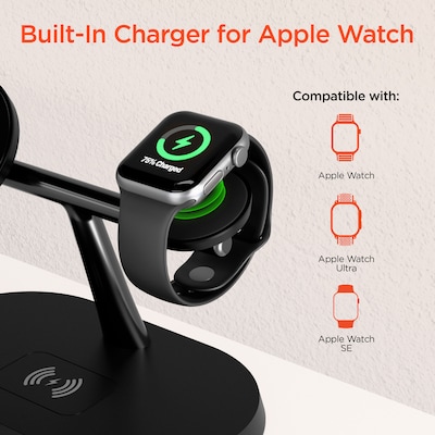 HyperGear MaxCharge Pro 3-in-1 Wireless Charging Stand with Magnetic Wireless Fast Charge, 15W, Black (16189)