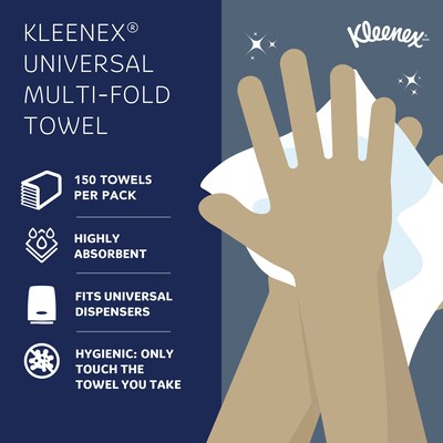 Kleenex Multifold Paper Towels, 1-ply, White, 150 Sheets/Pack, 16 Packs/Carton (01890)