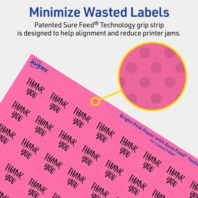 Avery Laser/Inkjet Square Multipurpose Labels, 0.75" x 0.75", Bright Pink, 800/Pack (94102)