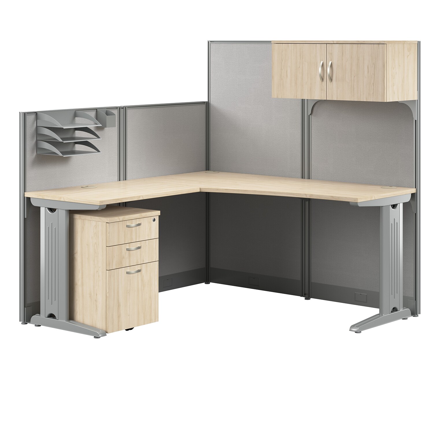 Bush Business Furniture Office in an Hour L Cubicle Desk with Storage, Natural Elm (WC36594-03STGK)