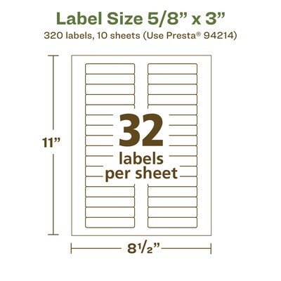 Avery EcoFriendly Laser/Inkjet Rectangle Multipurpose Labels, 5/8" x 3", White, 320/Pack (94214)