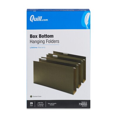 Quill Brand® Reinforced 5-Tab Box Bottom Hanging File Folders, 2" Expansion, Legal Size, Dark Green, 25/Box (730055)